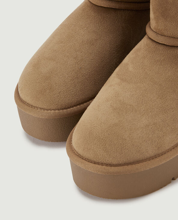 Boots fourrées en suédine camel - Pimkie