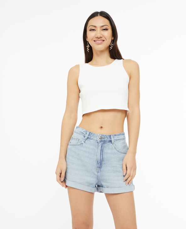 Short en jean loose taille haute bas roulottés bleu clair - Pimkie