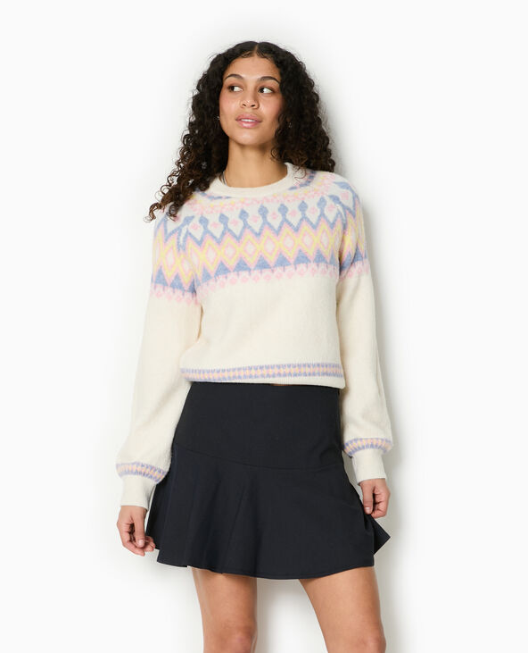Pull col rond motif jacquard blanc - Pimkie