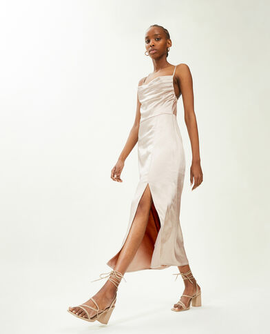 Robe longue tissu satiné encolure bénitier  écru - Pimkie