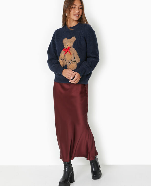 Pull oversize avec ourson et nœud bleu marine - Pimkie
