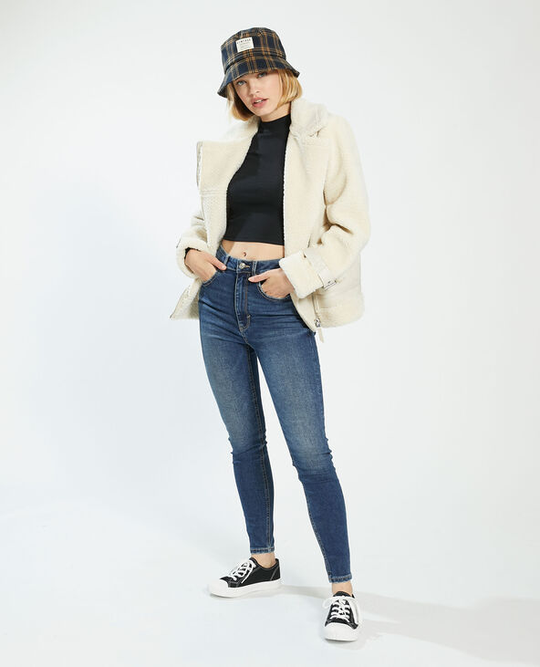 Manteau court en simili cuir et fausse fourrure blanc - Pimkie