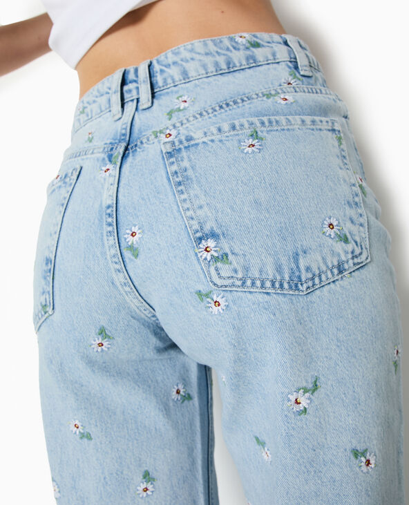 Jean droit avec broderies fleurs all over bleu clair - Pimkie