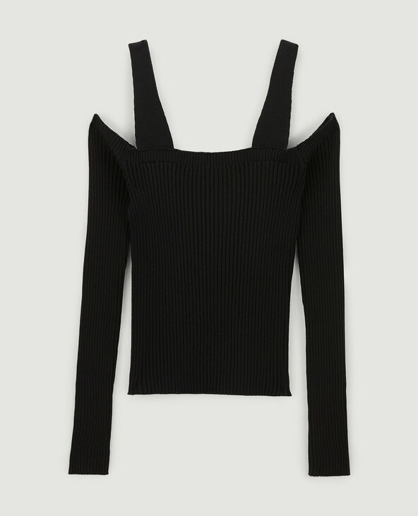 Pull maille cotelee epaules nues