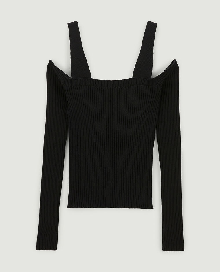 Pull maille côtelée épaules nues noir - Pimkie