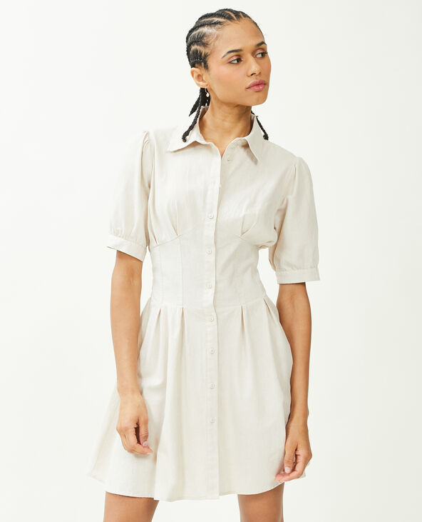 Robe cintrée et boutonnée avec lin sable - Pimkie