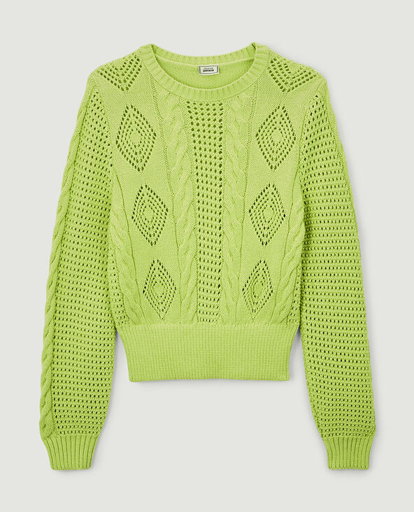 Pull maille fantaisie ajourée vert anis - Pimkie
