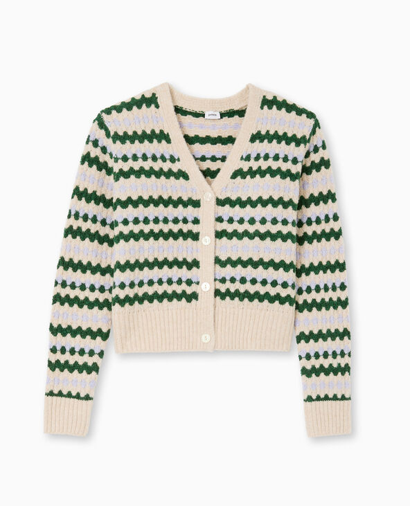 Gilet col V en maille jacquard écru - Pimkie