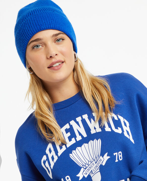 Bonnet avec revers bleu électrique - Pimkie