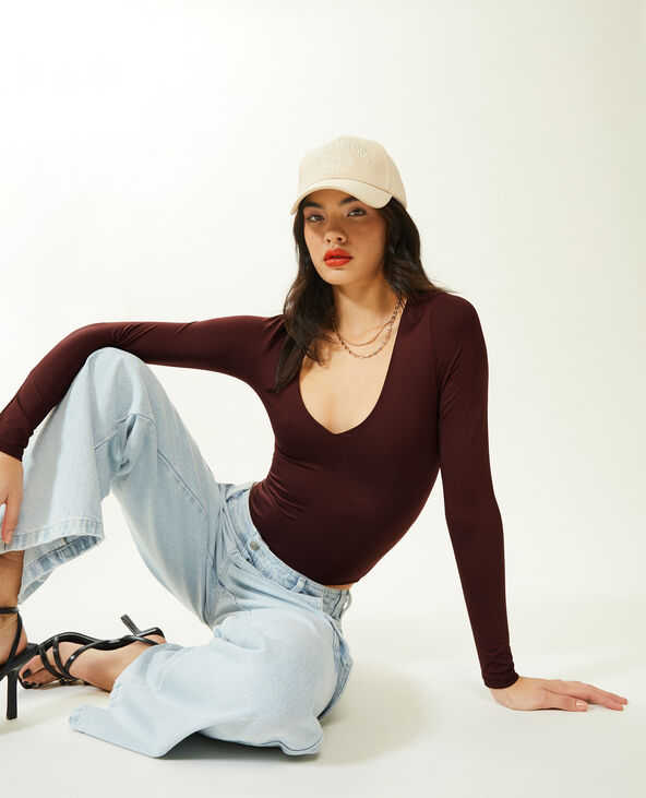 Body manches longues col V marron - Pimkie