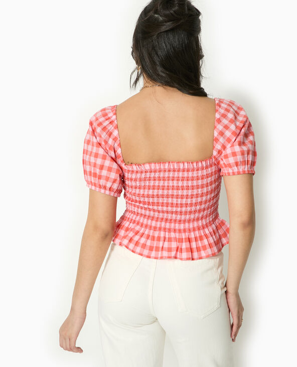 Top smocké motif vichy orange - Pimkie
