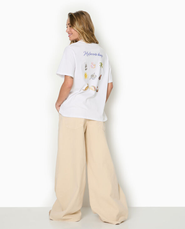 T-shirt ample avec print poitrine et dos blanc - Pimkie
