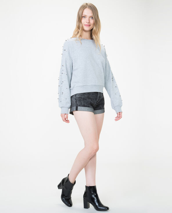 Sweat à perles gris chiné - Pimkie