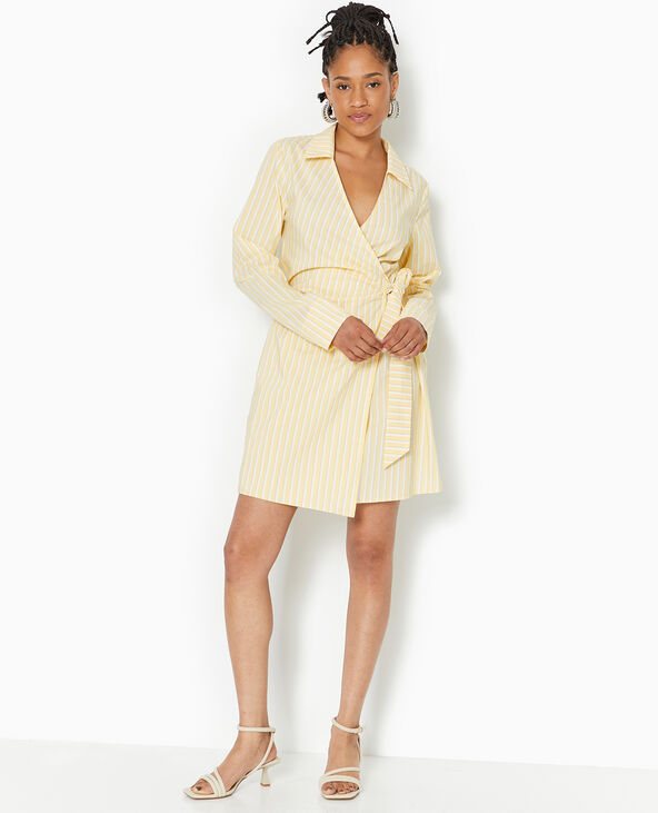 Robe cache-cœur courte rayée beige - Pimkie