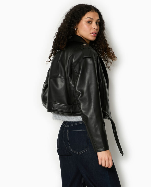 Veste biker courte en simili noir - Pimkie