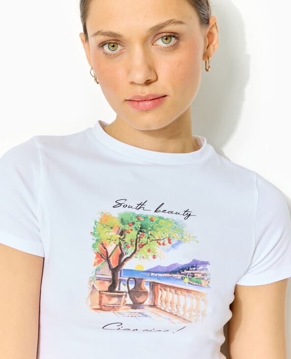 T-shirt manches courtes avec print devant blanc - Pimkie