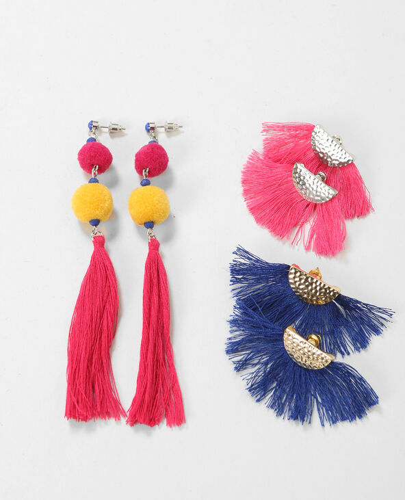 Lot de 3 boucles d'oreilles rose fuchsia - Pimkie