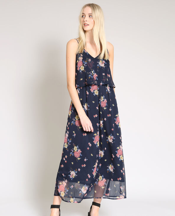 Robe longue fleurie bleu marine - Pimkie