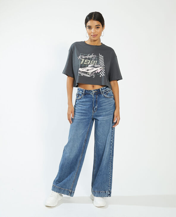 T-shirt cropped gris foncé - Pimkie
