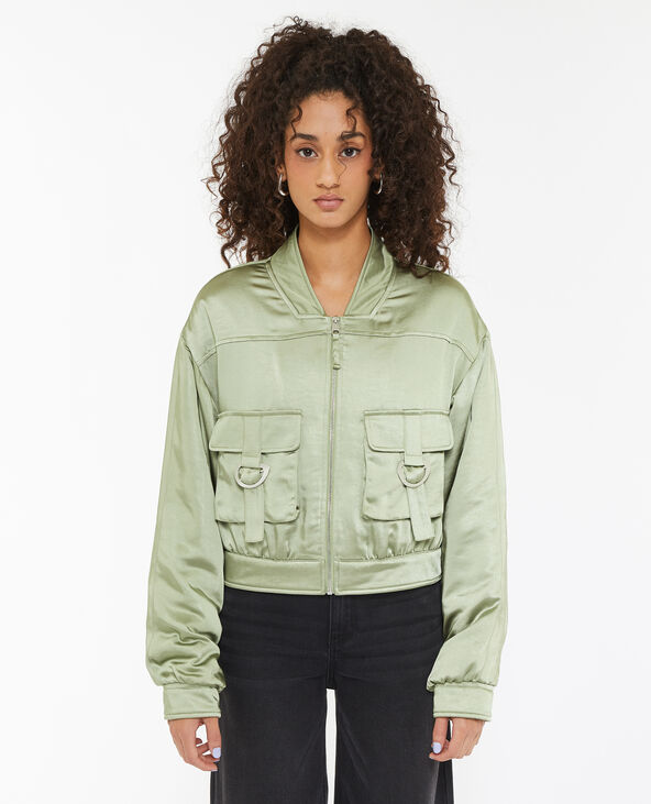 Bomber court en satin vert kaki - Pimkie