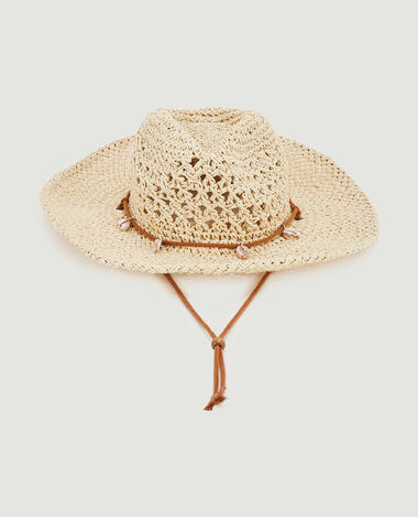 Chapeau en paille avec coquillages écru - Pimkie