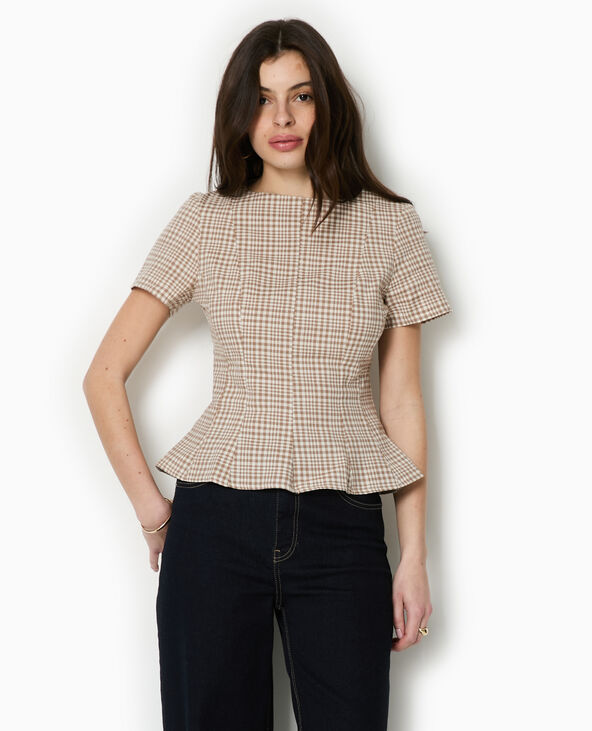 Top à basque petits carreaux beige - Pimkie