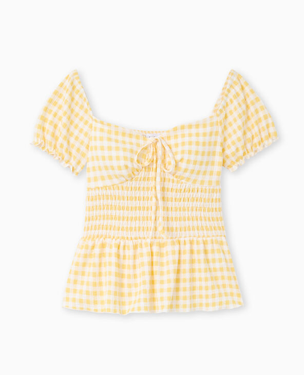 Top manches ballons motif vichy jaune - Pimkie