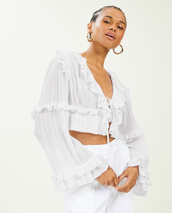 Blouse courte avec volants blanc - Pimkie