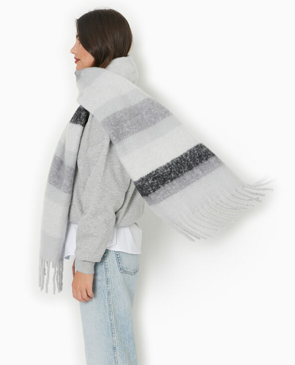Grande écharpe en maille douce effet rayé gris - Pimkie