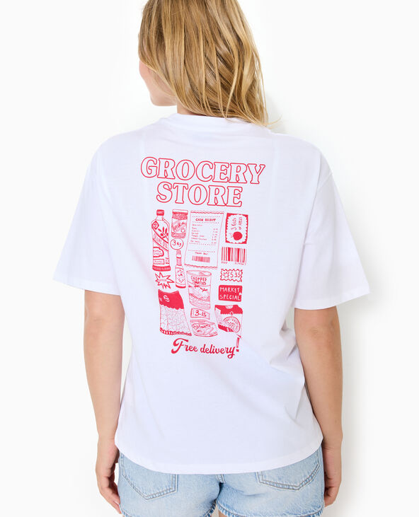 T-shirt oversize avec print poitrine et dos blanc - Pimkie