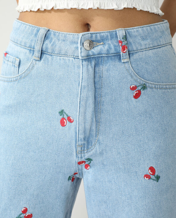 Jean mom high waist cerises bleu clair - Pimkie