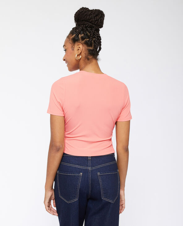 Top en maille côtelée avec découpes et lacets rose - Pimkie