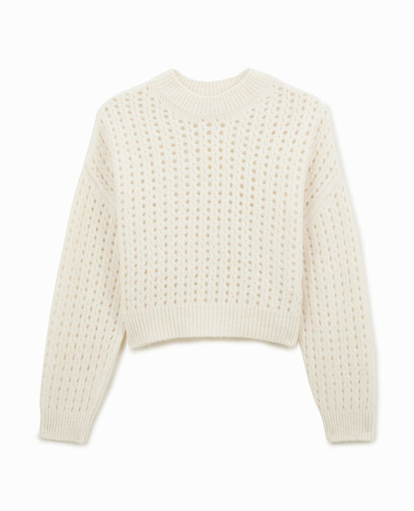 Pull court en maille ajourée blanc - Pimkie