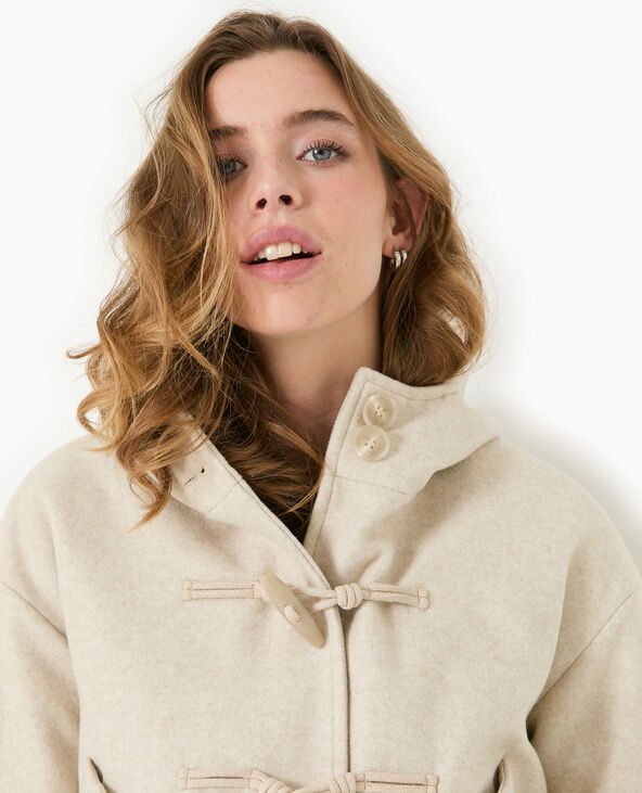 Manteau court effet drap de laine avec capuche beige - Pimkie