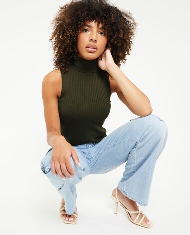 Top col roulé sans manches vert kaki - Pimkie