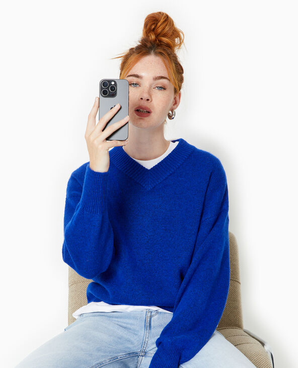 Pull col V en maille bleu électrique - Pimkie