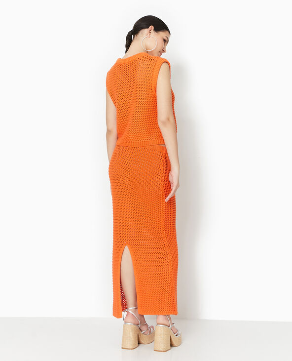 Pull sans manches en maille ajourée orange - Pimkie
