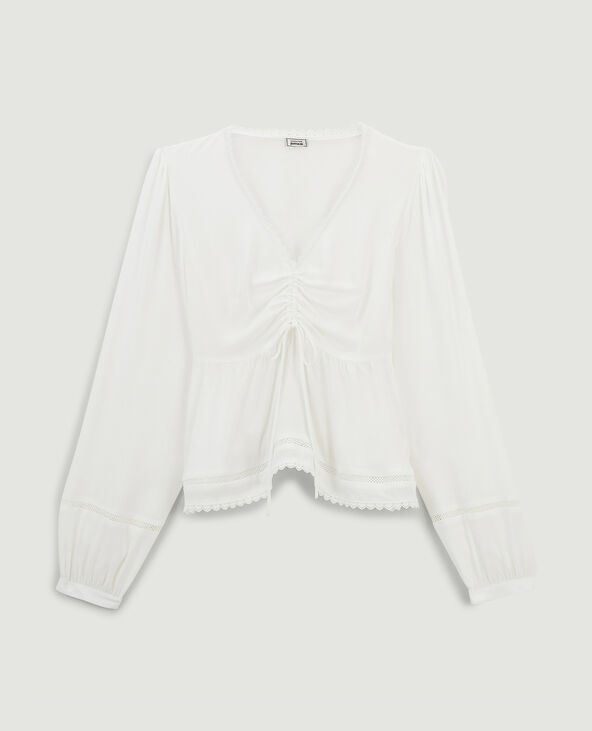 Blouse dentelle et fronces blanc - Pimkie