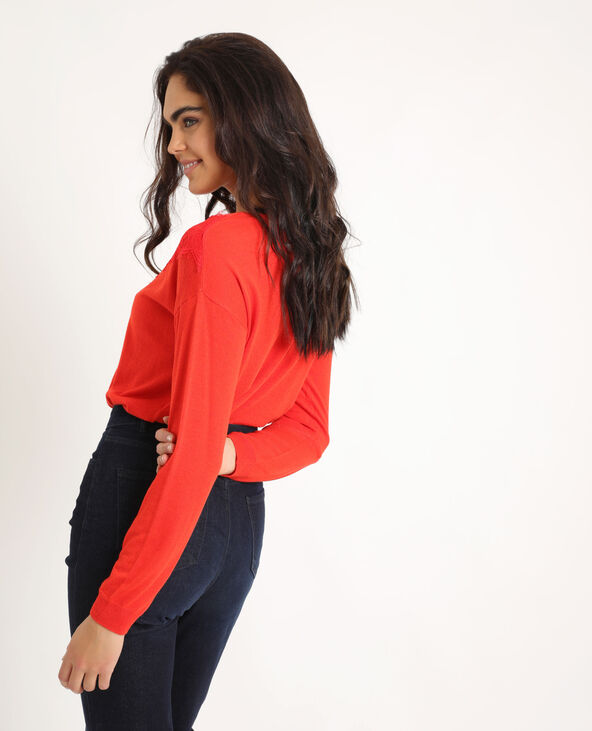 Pull à dentelle rouge - Pimkie