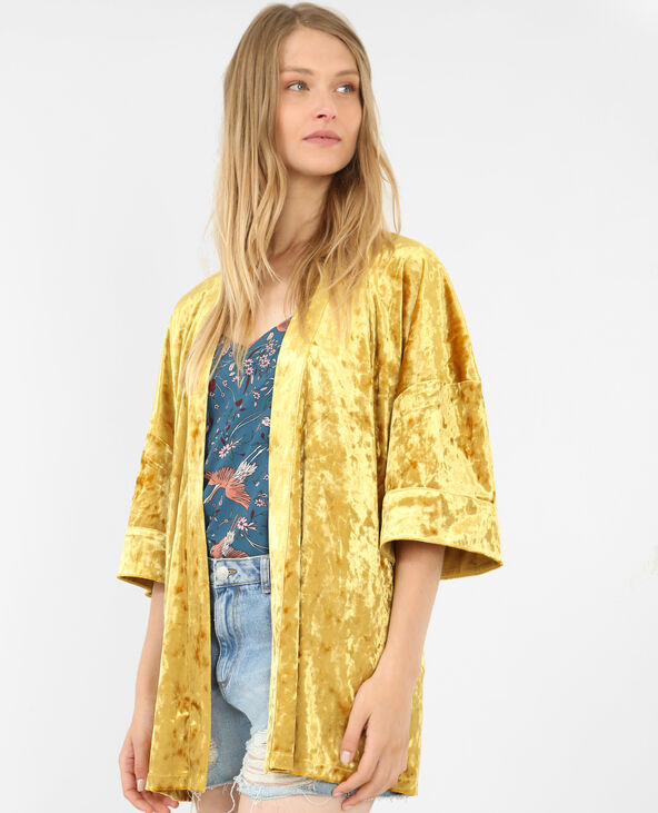 Veste de kimono effet velours jaune ocre - Pimkie