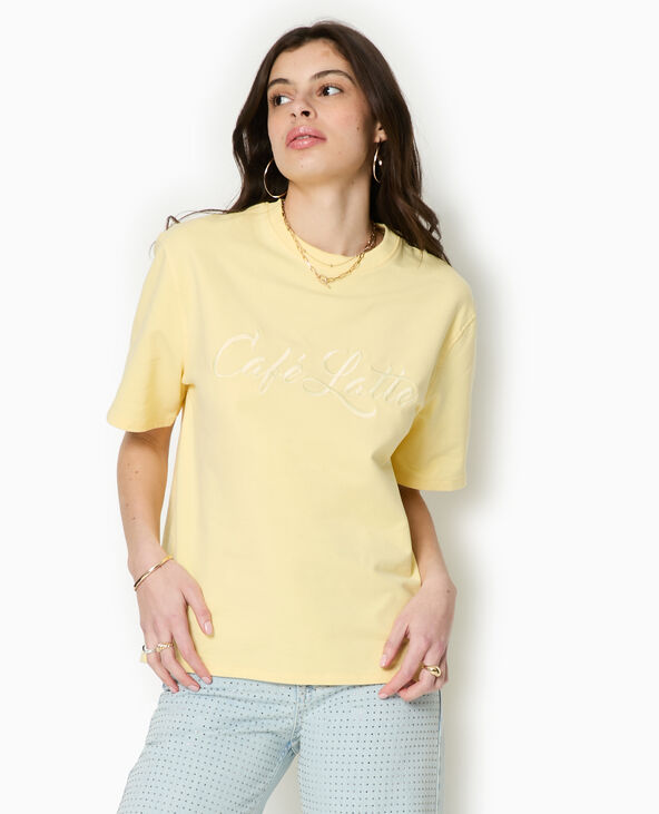 T-shirt épais avec broderie Jaune pâle - Pimkie