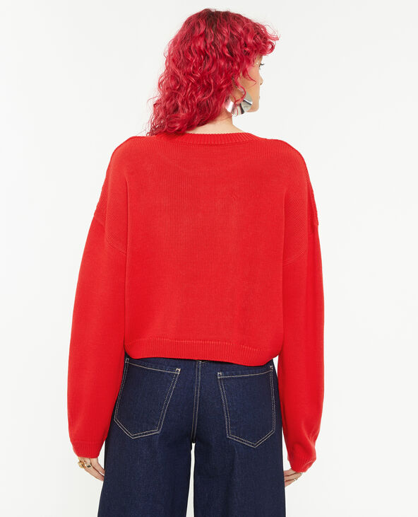 Pull maille torsadée rouge - Pimkie
