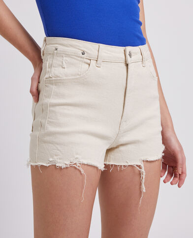 Short en jean destroy taille haute écru - Pimkie