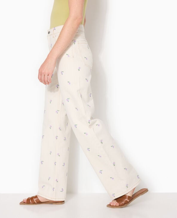Jean straight taille haute avec broderies fleurs blanc - Pimkie