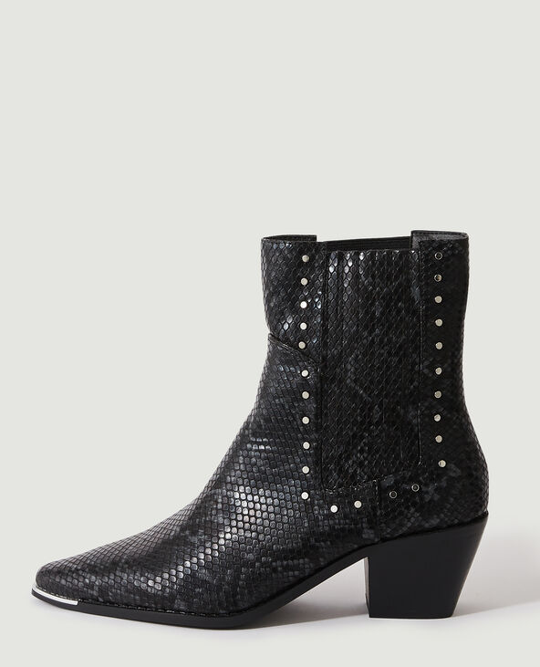 Bottines Chelsea python à clous noir - Pimkie