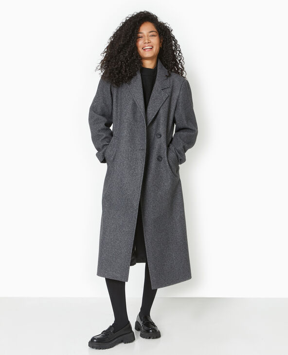 Manteau long effet drap de laine gris foncé - Pimkie