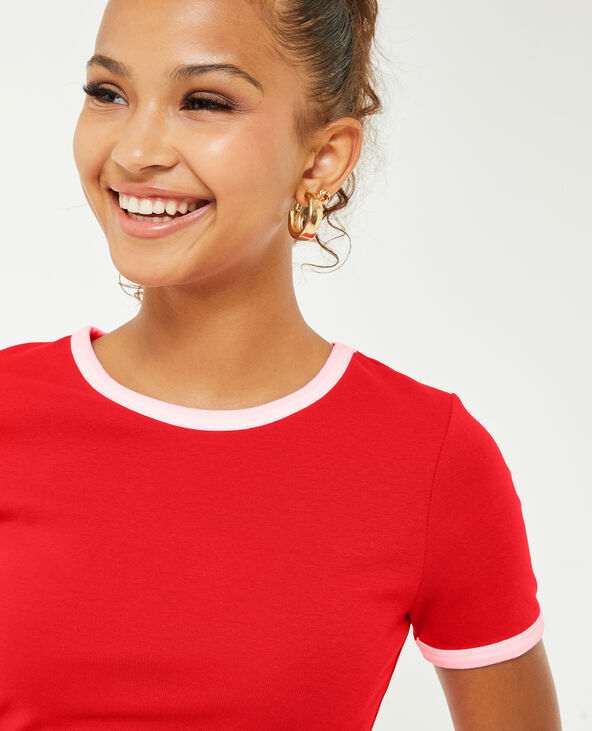 T-shirt manches courtes avec bords contrastés rouge - Pimkie