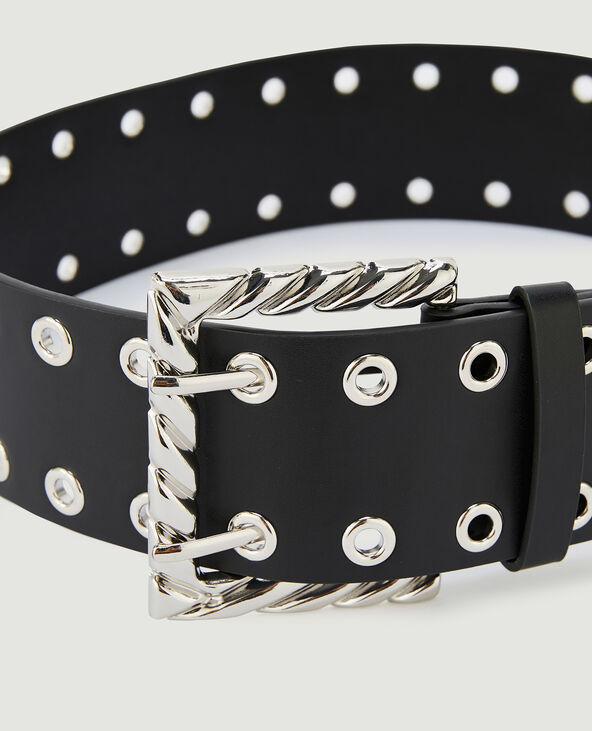 Ceinture large avec œillets métalliques noir - Pimkie