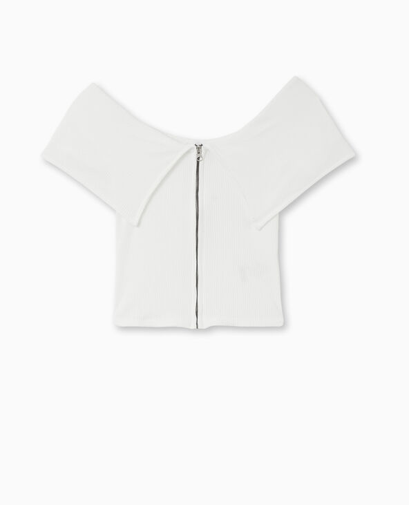 Top zippé avec encolure Bardot blanc - Pimkie