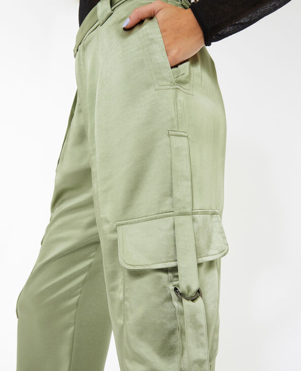Pantalon cargo en satin vert kaki - Pimkie